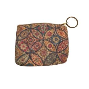 Boho Mandala Cork Vegan Leather Coin Purse Keyring Zip Pouch Eco Friendly